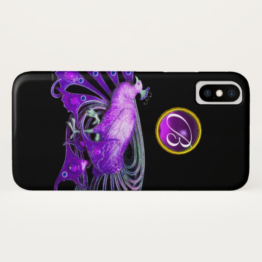 ELEGANTER PEACOCK IN LILA, AMETHYST MONOGRAMM Case-Mate iPhone HÜLLE (Rückseite (Horizontal))