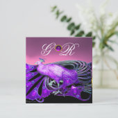 ELEGANTER PEACOCK IN LILA, PINK WEDING MONOGRAM EINLADUNG (Stehend Vorderseite)