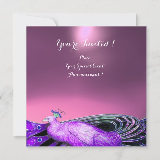 ELEGANTER PEACOCK IN LILA, PINK WEDING MONOGRAM EINLADUNG (Rückseite)