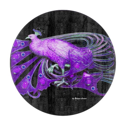 ELEGANTER PEACOCK IN LILA SCHWARZ SCHNEIDEBRETT (Vorderseite)