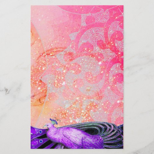 ELEGANTER PEACOCK IN LILA SPARKLASSE FUCHSIA BRIEFPAPIER (Vorderseite)