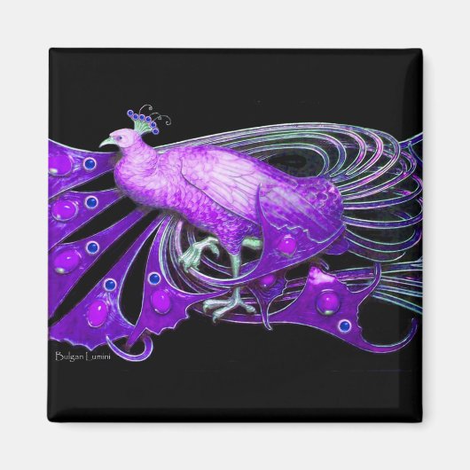 ELEGANTER PEACOCK IN LILA VIOLETTE, SCHWARZ MAGNET (Vorne)