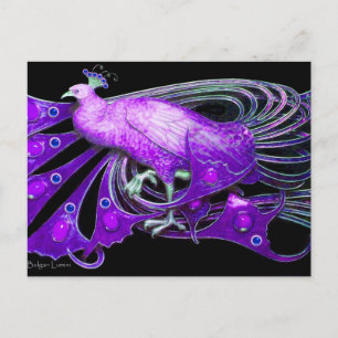 ELEGANTER PEACOCK IN LILA VIOLETTENSCHWARZE POSTKARTE