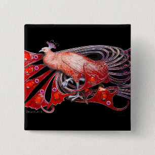 ELEGANTER PEACOCK IN ROT, SCHWARZ BUTTON