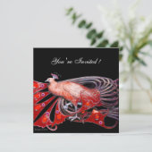 ELEGANTER PEACOCK IN ROT UND SCHWARZ EINLADUNG (Stehend Vorderseite)