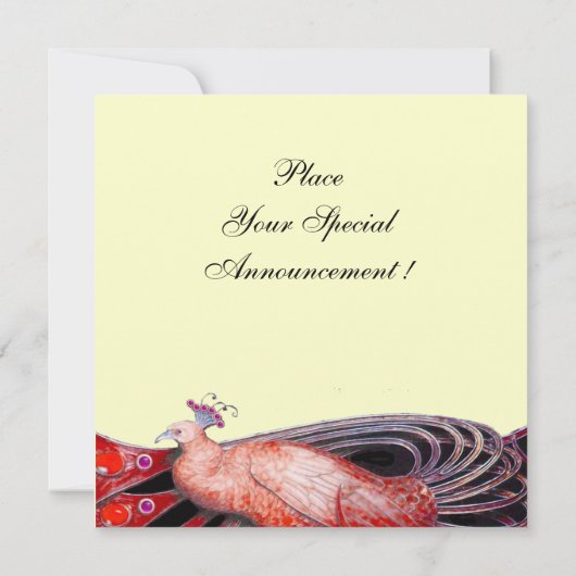 ELEGANTER PEACOCK IN ROTEM SCHWARZ UND GOLD EINLADUNG (Rückseite)