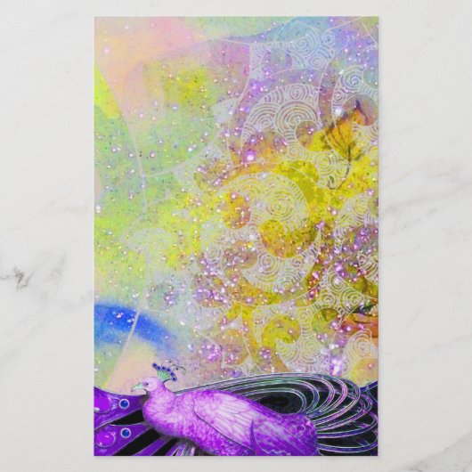 ELEGANTER PEACOCK IN SPARKLING GELB LILA BRIEFPAPIER (Vorderseite)