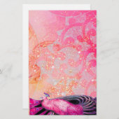 ELEGANTER PEACOCK IN SPARKLING PINK FUCHSIA BRIEFPAPIER (Vorne/Hinten)
