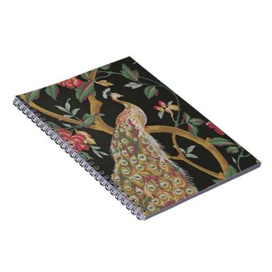 Eleganter Peacock On Black Spiral Notebook Notizblock (Rechte Seite)