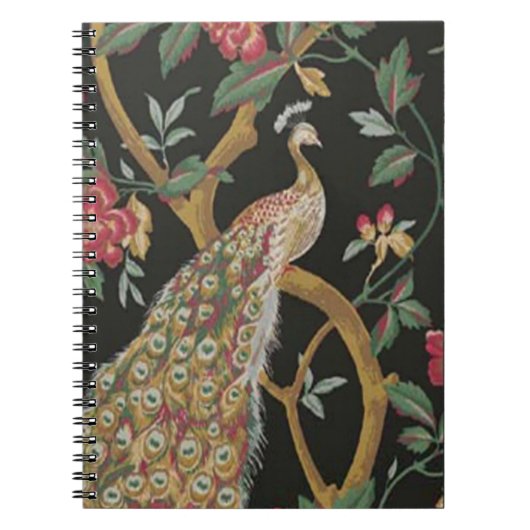 Eleganter Peacock On Black Spiral Notebook Notizblock (Vorderseite)