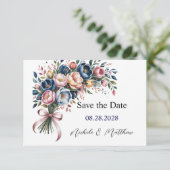 Eleganter Peony Kreath zum Hochzeitsstichtum speic Save The Date (Stehend Vorderseite)