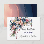 Eleganter Peony Kreath zum Hochzeitsstichtum speic Save The Date (Vorne/Hinten)