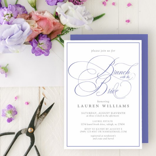 Eleganter Periwinkle Calligrafy Brunch mit Bride Einladung