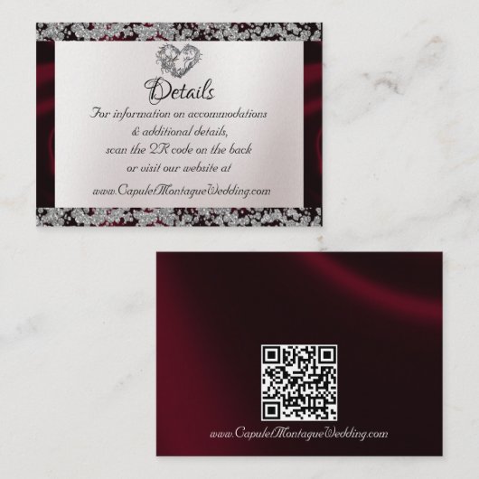 Eleganter Perl, Burgund Ribbon & Sparkle QR Code Begleitkarte (Vorne/Hinten)