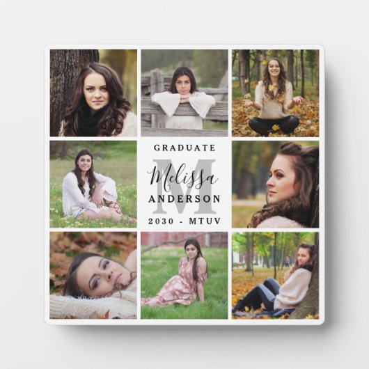 Eleganter Personalisiert 8 Foto Collage Abschluss Fotoplatte (Vorderseite)