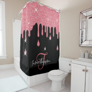 Eleganter Personalisiert rosa Glitzer Effekt Glitz Duschvorhang