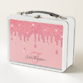 Eleganter Personalisiert rosa Glitzer Effekt Glitz Metall Brotdose (Vorderseite)