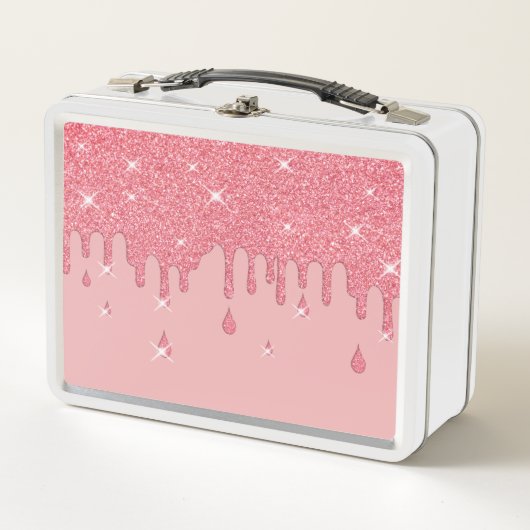 Eleganter Personalisiert rosa Glitzer Effekt Glitz Metall Brotdose (Vorderseite)