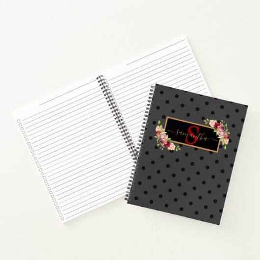 Eleganter Personalisierter Black Polka Dot und Ros Notizblock (Innenseite)