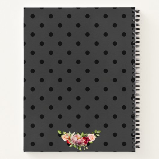 Eleganter Personalisierter Black Polka Dot und Ros Notizblock (Rückseite)