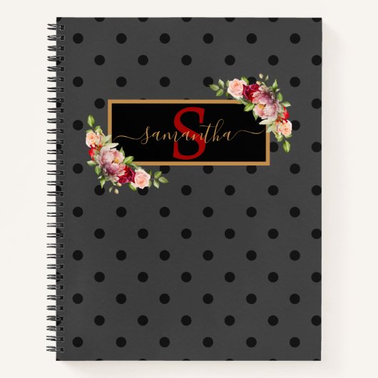 Eleganter Personalisierter Black Polka Dot und Ros Notizblock (Vorderseite)