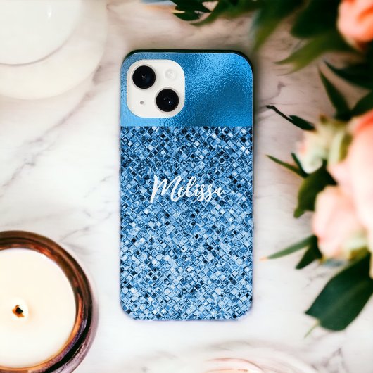 Eleganter Personalisierter Blue Glitzer Look Luxur iPhone Hülle