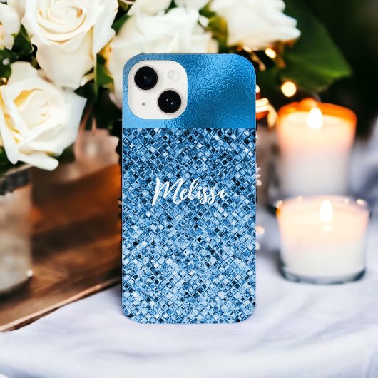Eleganter Personalisierter Blue Glitzer Look Luxur iPhone Hülle
