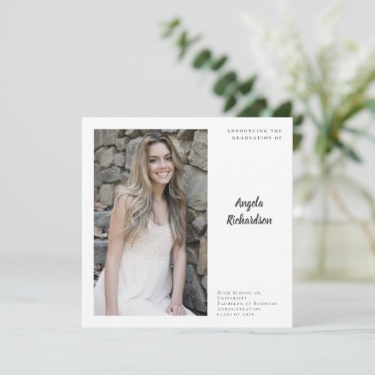 Eleganter Personalisierter Foto Abschluss Ankündigung (Stehend Vorderseite)