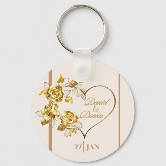 Eleganter Personalisierter Golden Wedding Schlüsse Schlüsselanhänger (Vorderseite)