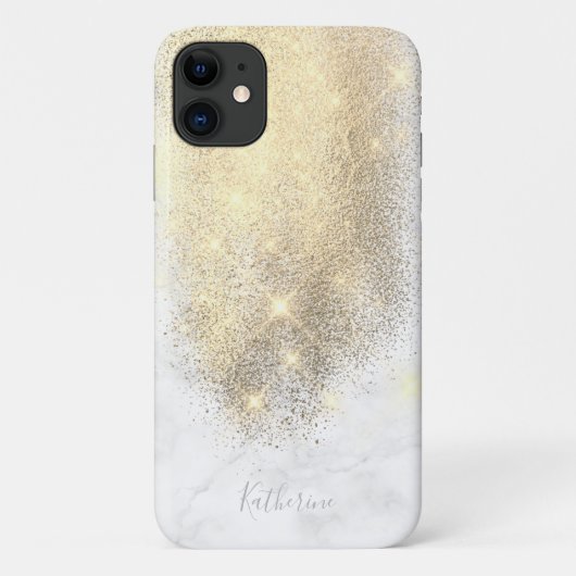 Eleganter personalisierter Goldmarmor-Glitzer Case-Mate iPhone Hülle (Rückseite)