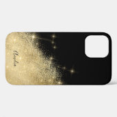 Eleganter personalisierter Goldschwarz-Glitzer Case-Mate iPhone Hülle (Rückseite (Horizontal))
