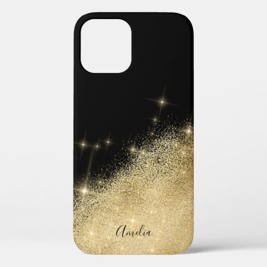 Eleganter personalisierter Goldschwarz-Glitzer Case-Mate iPhone Hülle (Rückseite)