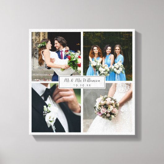 Eleganter Personalisierter Hochzeitstag FotoCollag Leinwanddruck (Vorderseite)