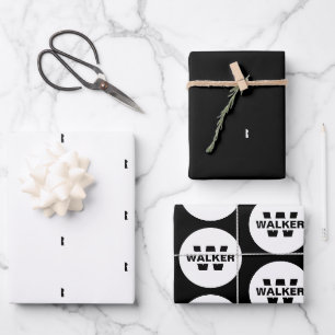 Eleganter personalisierter Monogramm-Name Schwarz  Geschenkpapier Set