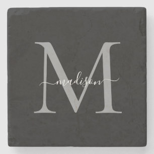 Eleganter personalisierter Monogramm- & Namensstei Steinuntersetzer