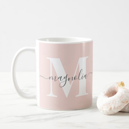 Eleganter personalisierter Monogramm-Rosa-Initial Kaffeetasse (Mit Donut)