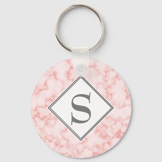Eleganter Personalisierter Monogramm rosa Marmor Schlüsselanhänger (Vorderseite)