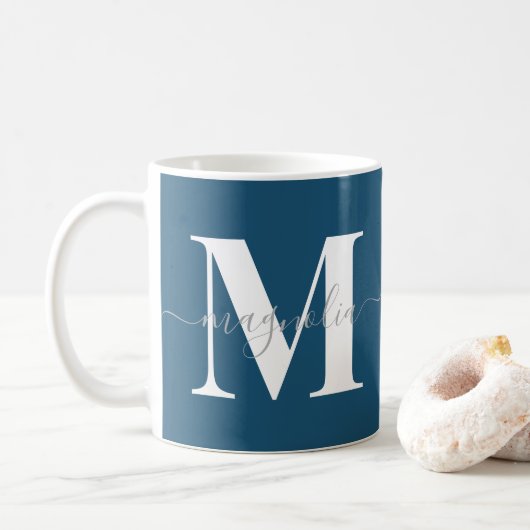 Eleganter personalisierter Monogramm Teal-Initial Kaffeetasse (Mit Donut)