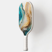 Eleganter Personalisierter Name aus blauem Marmor Pickleball Schläger (Links)