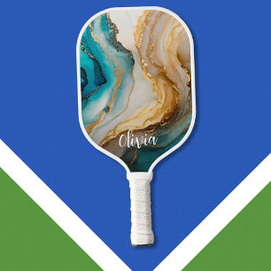 Eleganter Personalisierter Name aus blauem Marmor Pickleball Schläger