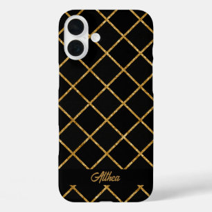 Eleganter Personalisierter Name Black and Gold Dia iPhone 16 Plus Hülle