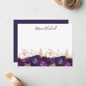 Eleganter Personalisierter Name der violetten Blum Mitteilungskarte (Vorderseite/Rückseite Beispiel)