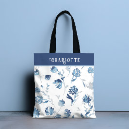Eleganter Personalisierter Name des Blauen Botanis Tasche