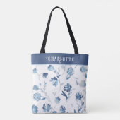 Eleganter Personalisierter Name des Blauen Botanis Tasche (Rückseite)