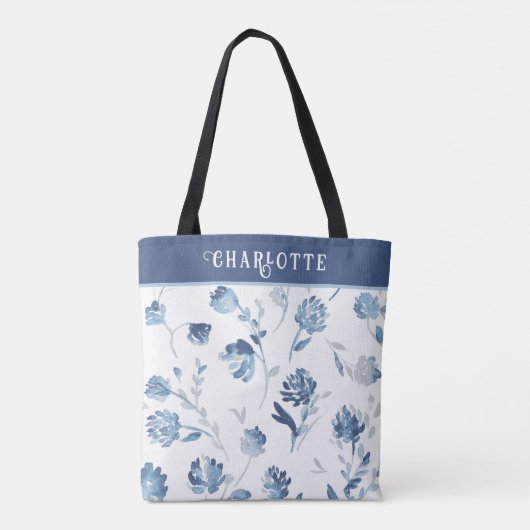 Eleganter Personalisierter Name des Blauen Botanis Tasche (Rückseite)