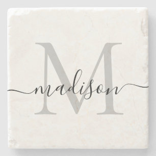 Eleganter Personalisierter Name für Monogramm-Skri Steinuntersetzer