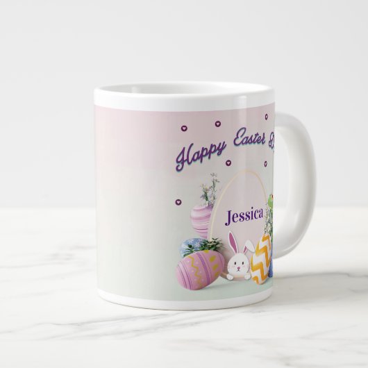 Eleganter Personalisierter Name glücklicher Ostert Jumbo-Tasse (Vorderseite Rechts)