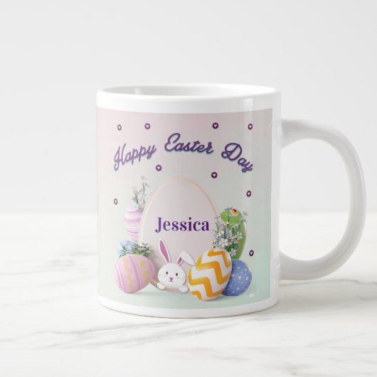 Eleganter Personalisierter Name glücklicher Ostert Jumbo-Tasse (Rechts)