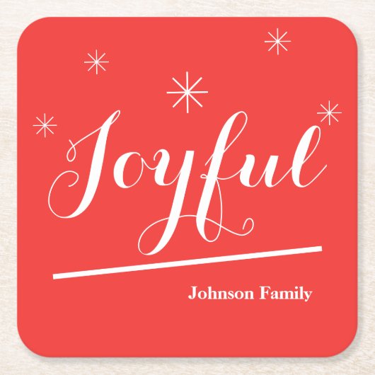 Eleganter Personalisierter Name Joyful Red Rechteckiger Pappuntersetzer (Vorderseite)