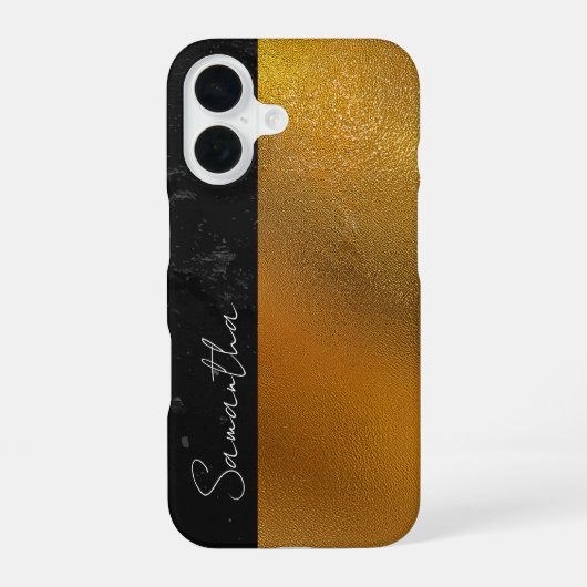 Eleganter Personalisierter Name Schwarz und Gold iPhone 16 Hülle (Rückseite)